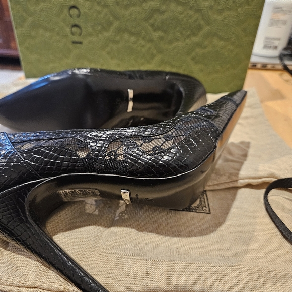 New Gucci Calf Leather Python Print GG Logo High Heels Shoes Size 37 / US 7 - Picture 4 of 8